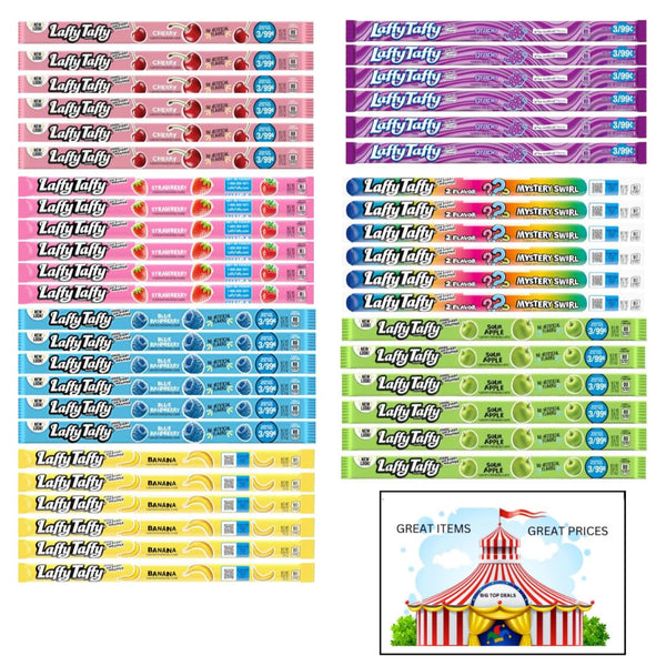 Generic Laffy Taffy Ropes Variety Pack - Strawberry, Banana, Grape, Blue Raspberry, Mystery Swirl, Cherry, Sour Apple - 7 Exciting Flavors - 42 Pack - Perfect Candy for All Occasions