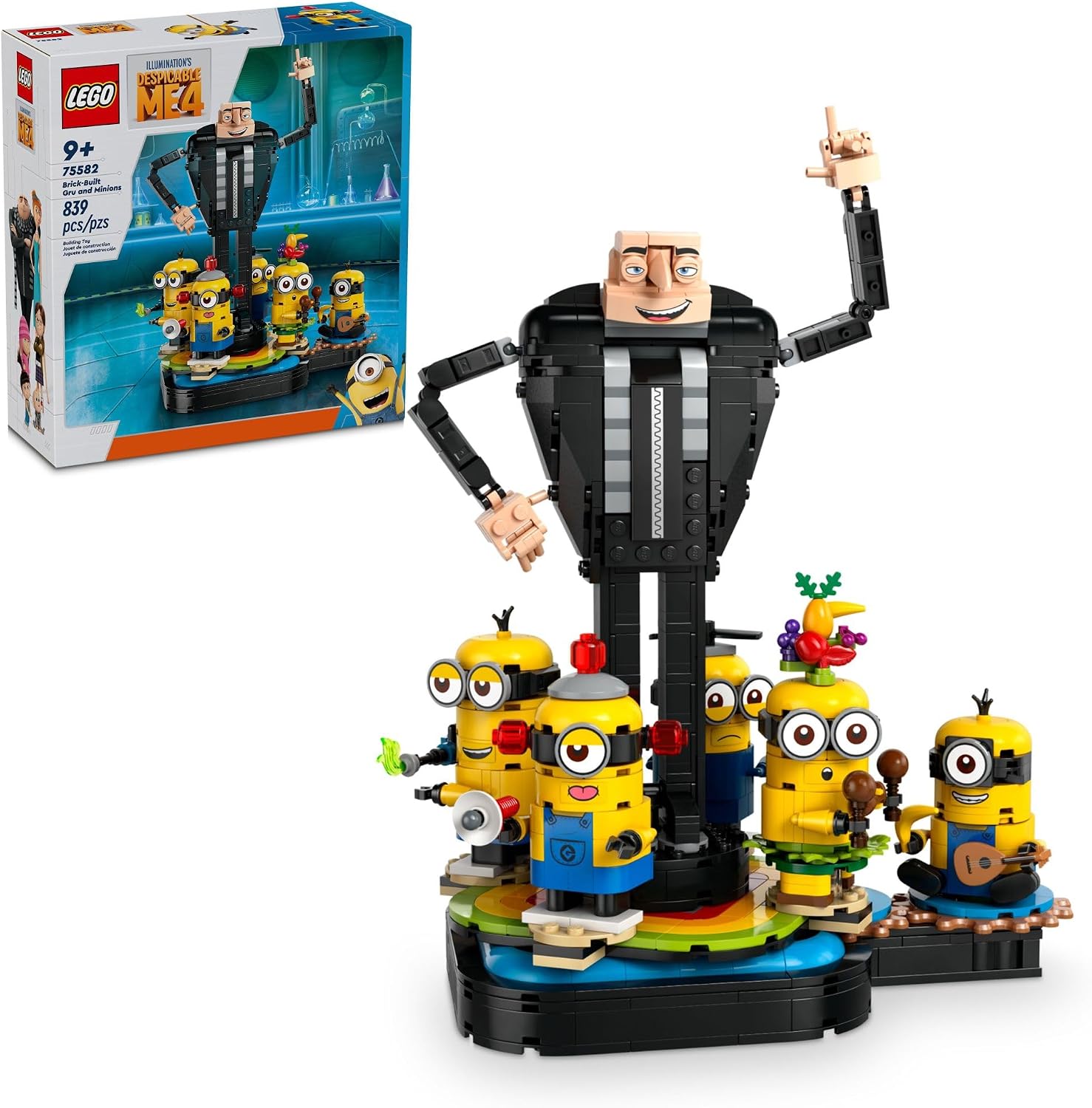 LEGO Despicable Me 4 Brick-Built Gru and Minions Figure, Buildable Minions Toy for Kids, Dancing Despicable Me Toy Figures Playset, Play-and-Display Birthday Gift for Boys and Girls, 75582