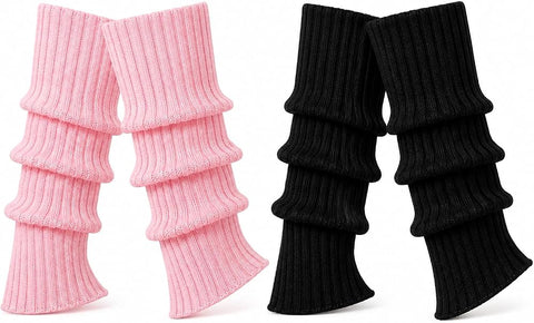 Moret Kids Girls' Ballet and Dance 2-Pack Soft Ribbed Knit Legwarmers - Combination Pack (Pink & Black) - Warm Up Dancewear Accessories, Large
