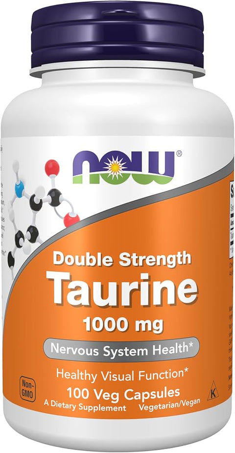 NOW Supplements, Taurine 1,000 mg, Double Strength, 100 Veg Caps