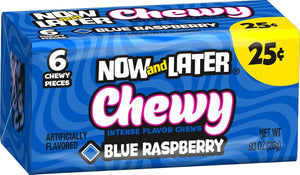 Now & Later Soft Taffy Chews Candy, Blue Raspberry, 0.93 Ounce Bar, Pack of 24