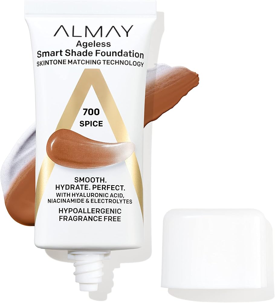 Almay Anti-Aging Foundation, Smart Shade Face Makeup with Hyaluronic Acid, Niacinamide, Vitamin C & E, Hypoallergenic-Fragrance Free, 700 Spice, 1 Fl Oz (Pack of 1)