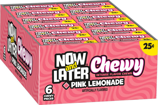 Now & later Chewy Intense Flavor Chews Candy, Pink Lemonade, 0.93 Ounce Bar, Pack of 24