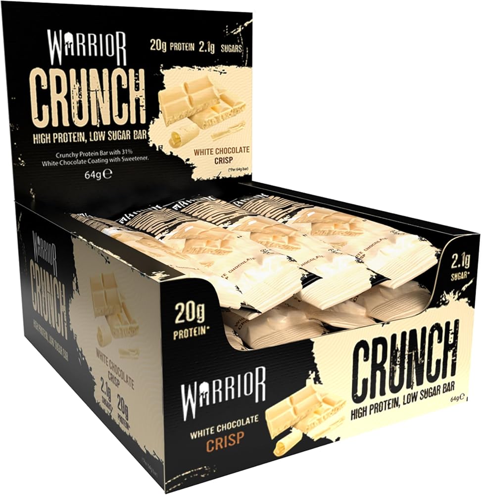 Warrior Crunch High Protein Low Carb White Chocolate Crisp Bar, 64 g, Pack of 12