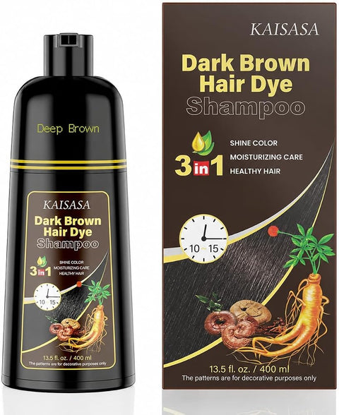 Deep Brown Hair Dye Shampoo 3 in 1 for Gray Hair, Women & Men