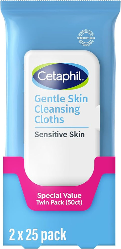 Cetaphil Cleansing Face & Body Wipes, Fragrance Free, 50ct, 2-Pack