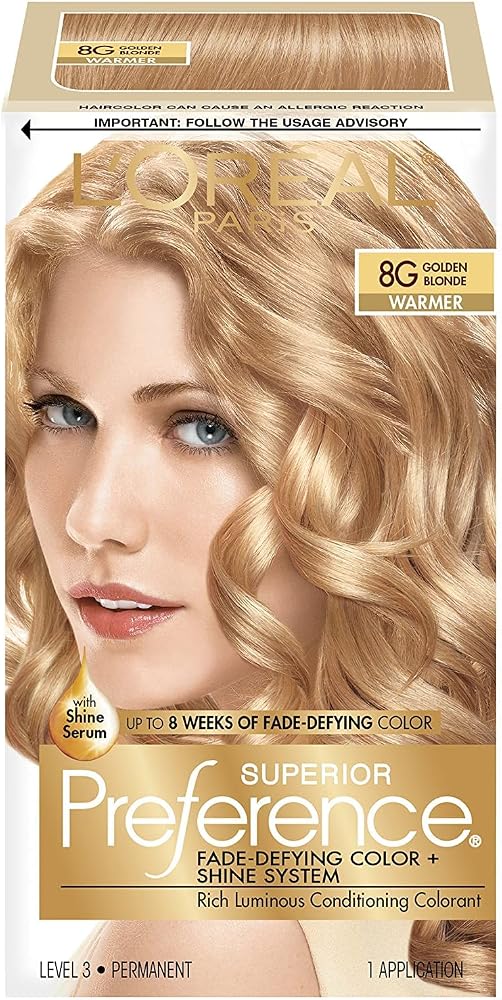 L'Oreal Paris Superior Preference Fade-Defying + Shine Permanent Hair Color, 8G Golden Blonde, Pack of 2, Hair Dye - Personal Care