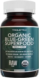 Organic Spirulina & Chlorella Tablets, 50/50 Blue Green Algae Blend