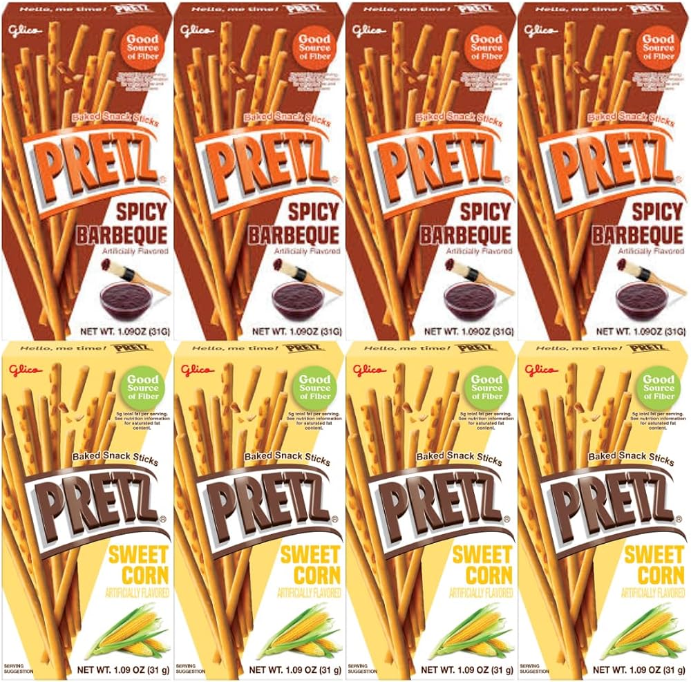 Baked Snack Sticks Variety Pack, 8-Pack, 4 Each of Spicy Barbeque & Sweet Corn, 1.09 oz Individual Snack Sticks, Crunchy & Savory, Perfect for Kids and Adults