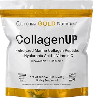 California Gold Nutrition Collagen Peptides Powder with Hyaluronic Acid, Support for Healthy Hair, Skin, Nails, Joints and Bones, Non-GMO, Gluten and Dairy Free, Unflavored, 16.37 oz (464 g)