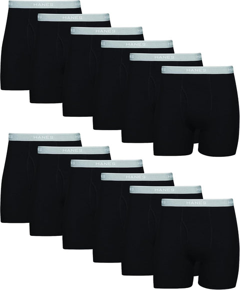 Hanes mens Underwear Boxer Briefs Pack, Cool & Breathable Cotton Moisture-wicking Underwear - Black (12 Pack)