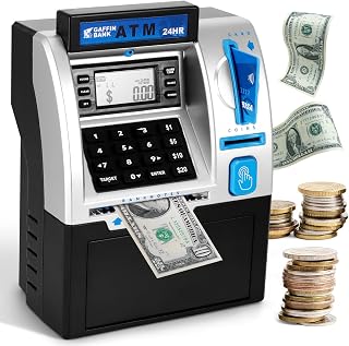 ATM Piggy Bank for Kids – Mini ATM Bank Machine with Card & PIN, Coin & Note Recognition, Balance Calculator – Fun Electronic ATM Savings Bank for Teenagers & Adults