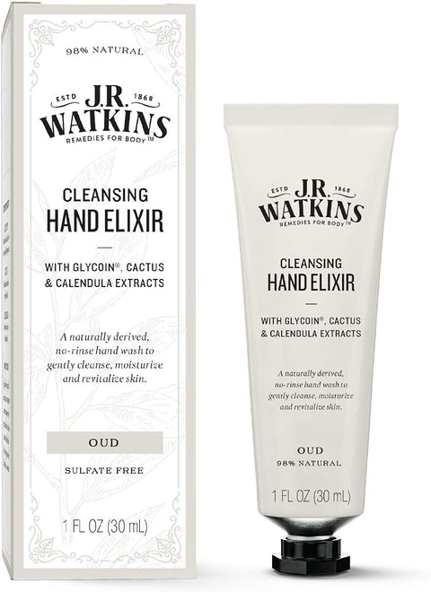 J.R. Watkins Oud Hand Elixir, No Rinse Waterless Cleansing Hand Wash, Convenient 1 oz