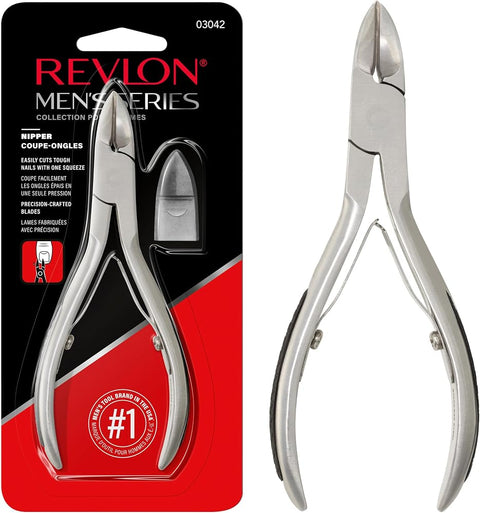 Revlon Nail Clipper for Men, Durable for Tough Fingernail and Toenail Trimming, Ergonomic No-Slip Grip Handle, Stainless Steel, 1 count