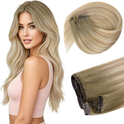 Sunny Hair Clip in Hair Extensions Real Human Hair Blonde Balayage 12 Inch