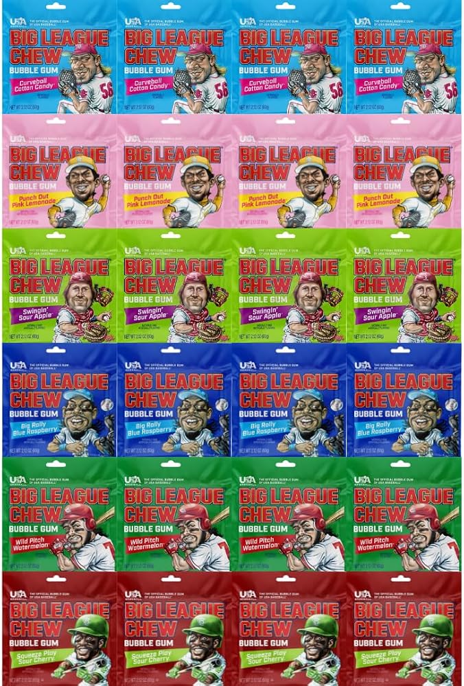 Variety Pack Big League Chew Bubble Gum, 24 Pack (2.12 oz each pouch) Soft Shredded Bubble Gum Bulk Chewing Gum Assorted Gum Variety Pack for Kids and Adults
