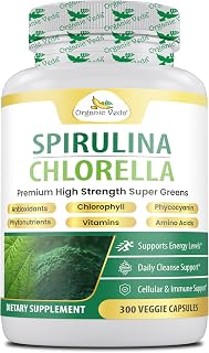 Organic Veda Spirulina Chlorella Capsules, 1500mg, 300 Count -Chlorella Spirulina Powder Supplement with Super Green Antioxidants, Phycocyanin, Amino Acid - Organic Chlorophyll Pills