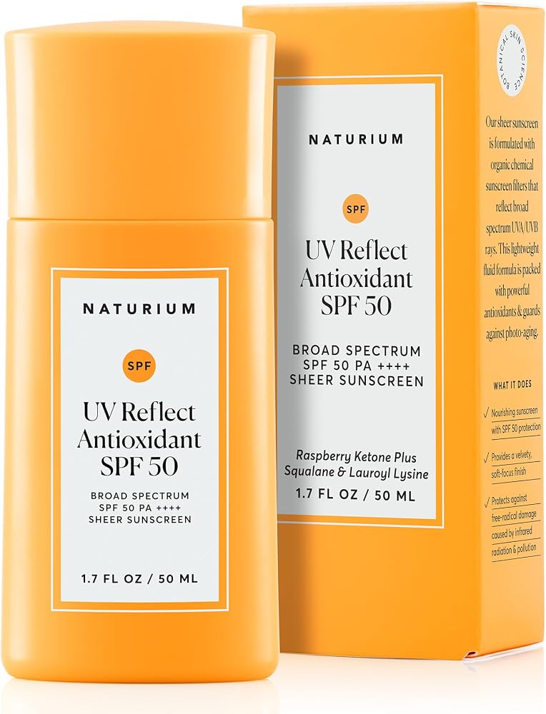 Naturium UV Reflect Antioxidant, Broad Spectrum SPF 50 PA ++++ Sheer Sunscreen, Lightweight Face & Skin Protector with Soft Matte Finish, 1.7 oz - Personal Care