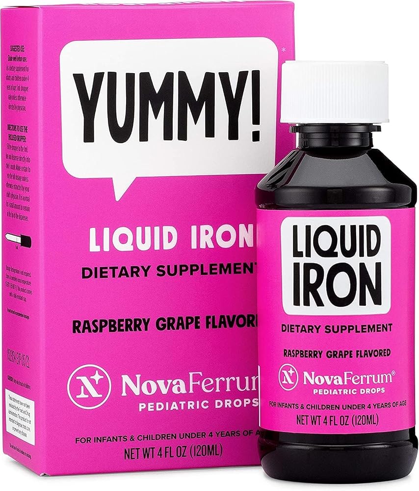 Novaferrum Yummy | Pediatric Drops Liquid Iron Supplement for Infants and Toddlers | Liquid Iron for Kids | 15mg of Iron Per 1mL Dose | Ages 4 & Under | Gluten Free Certified | Sugar-Free | Raspberry