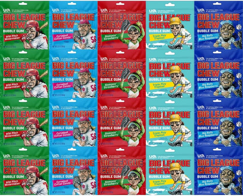 Variety Pack Big League Chew Bubble Gum 20 Count, Individually Wrapped Chewing Gum for Kids & Adults, Soft Shredded Gum Bags, Bulk Pack for Parties, School Snacks