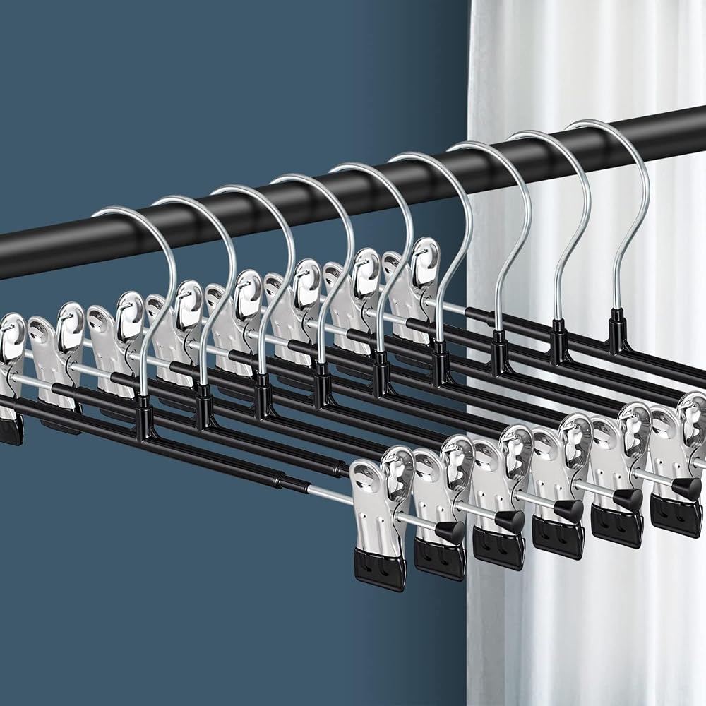 Sales4Less 5131 Black Clip Hangers 14" - Heavy Duty Plastic Skirt & Pants Hangers with Adjustable Clips - Space Saving Closet Organizer for Bottoms, Shorts, Slacks (Pack of 100)