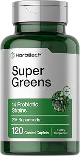 Horbäach Super Greens Supplement with Probiotics | 120 Caplets