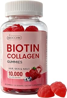10000mcg Biotin Gummies with Collagen Supplement, Hair, Skin & Nails, Vegan