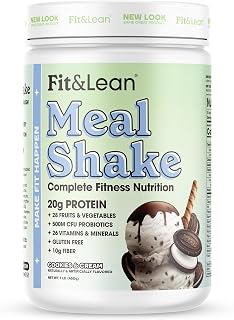 Fit & Lean Meal Shake Meal Replacement with Protein, Fiber, Probiotics and Organic Fruits & Vegetables, Cookies and Cream, 1lb, 10 Serv