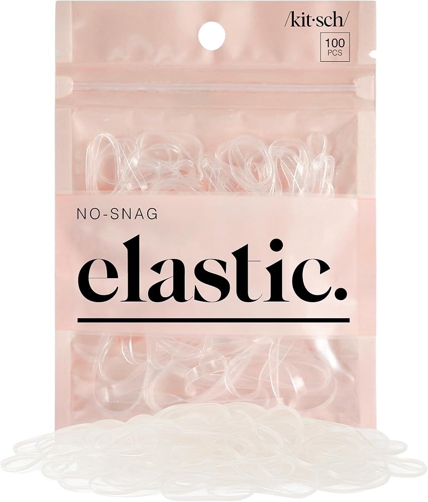 Kitsch No Snag Small Elastic Hair Ties - 1pack, 100pcs (Clear, Black, Brown) | Rubber Bands for Hair