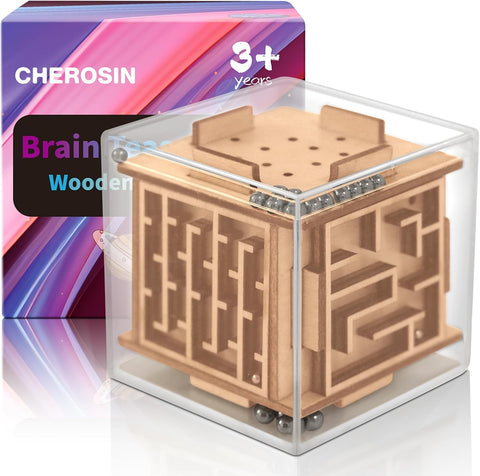 Handheld Fidget Game for Kids and Adults - 6-Sided Wooden Puzzle Cube Fidget Toy for Anxiety Relief - Fun Maze Toys for Travel - 3D Brain Teaser Cube for Christmas Stocking Stuffers