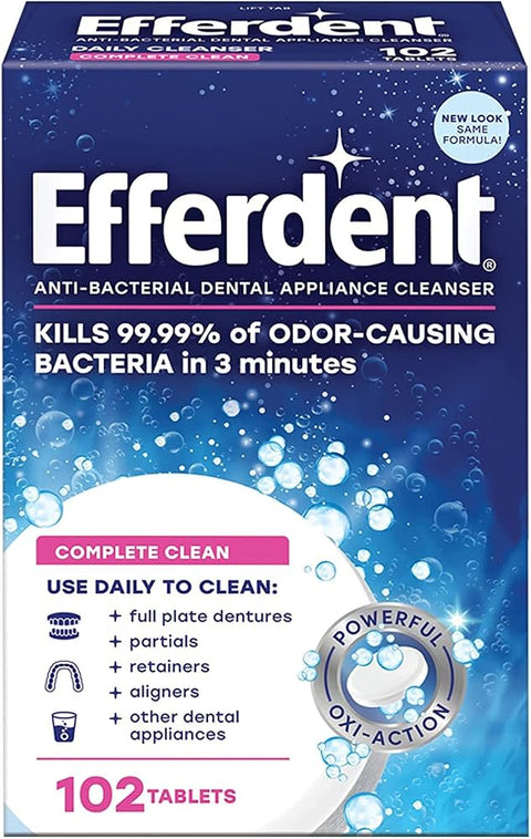 Efferdent Denture Cleanser Tablets, Complete Clean, 102 Tablets | Pack of 2