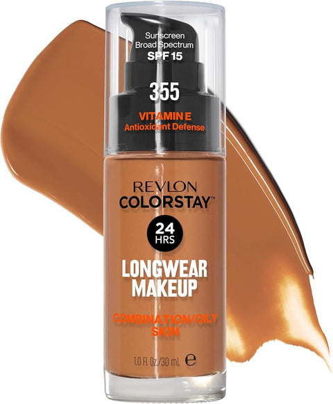 Revlon Liquid Foundation, ColorStay Face Makeup for Combination & Oily Skin, SPF 15, Medium-Full Coverage with Matte Finish, 355 Almond, 1 fl oz