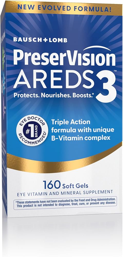 PreserVision AREDS3 Vitamins, #1 Eye Doctor Recommended Brand, AREDS2 Formula with Additional 8 B-Vitamin Complex, Promotes Healthy Cellular Eye Function*, 3-in-1 Macular Supplement, 160 Softgels