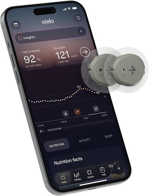 Stelo Glucose Biosensor & App - 2-Pack (Up to 15 Days Each). iOS & Android