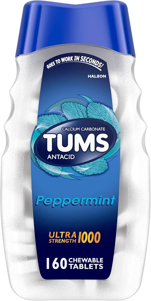 Tums Antacid Chewable Tablets, Heartburn Relief, Peppermint, 160 Count - Personal Care