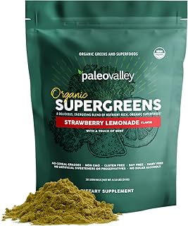Paleovalley Organic Supergreens Powder with 23 Superfoods, Strawberry Lemon