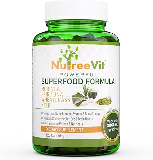 100% Organic Powerful Superfood Formula - Immune System Booster Energy Pills with Moringa, Spirulina, Wheatgrass, and Kelp - 200 Count Bottle