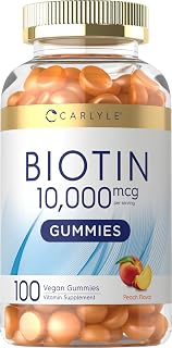 Carlyle Biotin 10000mcg Gummies | 100 Count | Peach Flavor Supplement