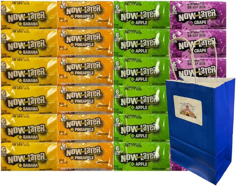 Variety Pck Now and Later Candy Assortment – 24 Pack Individually Wrapped Candy, 4 Flavors Banana Apple Pineapple Grape, 0.93 oz Each, Sweet Snack for Kids and Adults