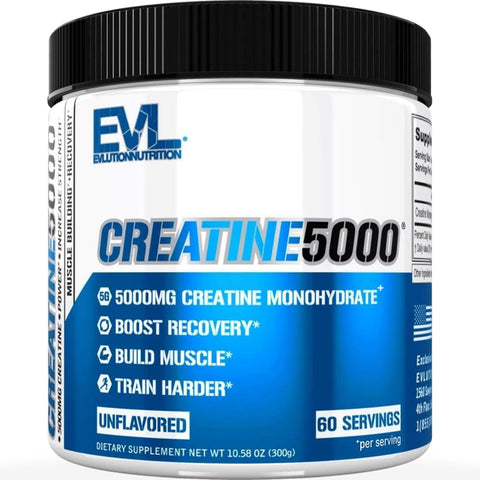 EVL Creatine 5000 - Pure Creatine Monohydrate - 60 Servings - Unflavored