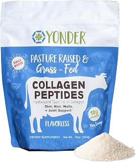 Yonder Grass-Fed Pasture-Raised Bovine Collagen Peptides Powder, Unflavored, 45 Servings, Single Ingredient, Glyphosate Residue-Free, 10-20g Per Scoop, Supports Hair, Skin, Nails, Joints & Bones