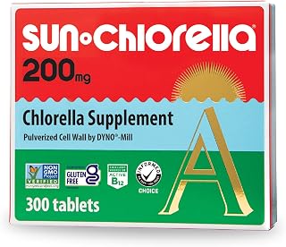 Sun Chlorella 200mg Tablets, 90%+ Pulverized Cell Wall, Non-GMO, 300 Ct