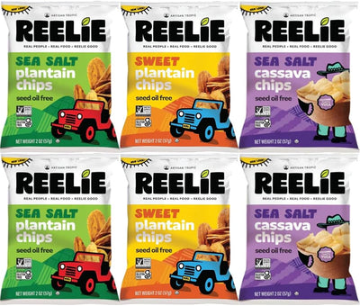 Variety Pack Reelie Chips 2oz 6-Pack (2 Each Flavor) – Sea Salt Plantain, Sweet Plantain, Sea Salt Cassava – Crunchy Snack Chips, Gluten Free, Natural Snacks