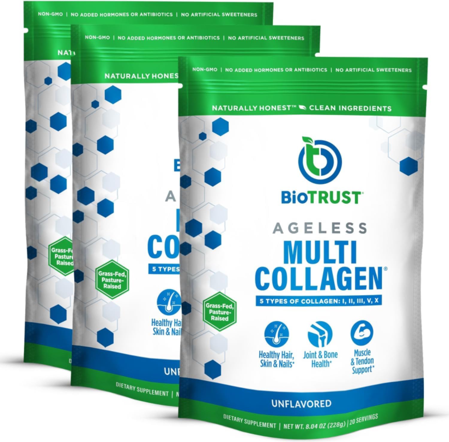 BioTRUST Multi Collagen Peptides Unflavored Powder - Hydrolyzed 3 pack