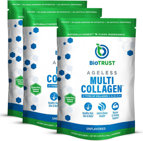 BioTRUST Multi Collagen Peptides Unflavored Powder - Hydrolyzed 3 pack