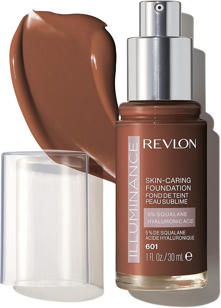 Revlon Illuminance Skin-Caring Liquid Foundation, Hyaluronic Acid, Hydrating and Nourishing Formula with Medium Coverage, 601 Soft Nutmeg, 1 fl oz