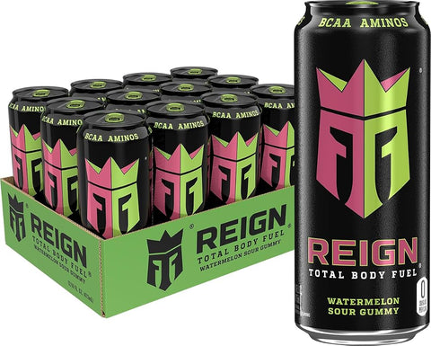 Reign Total Body Fuel, Watermelon Sour Gummy, Fitness & Performance Drink, 16 Fl Oz (Pack of 12)
