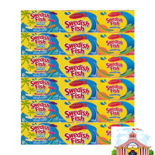 Generic Variety Pack Soft & Chewy Candy - Assorted, Mini Tropical, Red - Theater Size Boxes - 3 Delicious Flavors, 6 Each, 18 Pack, Swedish Fish Candy - Perfect for Movies, Parties, Snacks