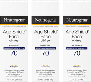 Neutrogena Age Shield Face Oil-Free Sunscreen Lotion with Broad Spectrum SPF 70, Non-Comedogenic Moisturizing Sunscreen to Help Prevent Signs of Aging, PABA-Free, 3 fl. oz (Pack of 3)
