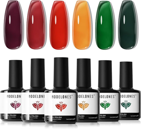 Modelones Gel Nail Polish Set 6 Colors, Nude Pink Summer Glitter Neutral Gel Polish Peaches All Seasons Skin Tones Soak Off Manicure Nail Art Design Salon Starter Kit Home Holiday Gift for Women Girl